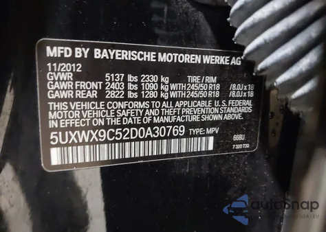 2013 BMW X3 xDrive28I z USA, uszkodzony, nr VIN 5UXWX9C52D0A30769